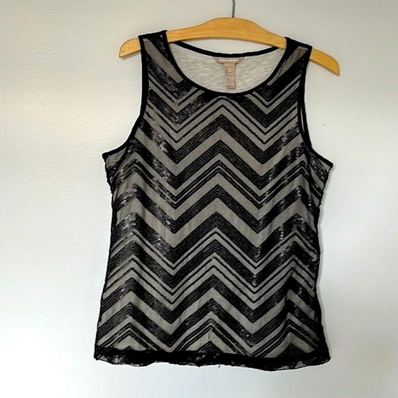 Banana Republic Black sleeveless chevron pattern sequinned top,  size 8P, US - Picture 1 of 6